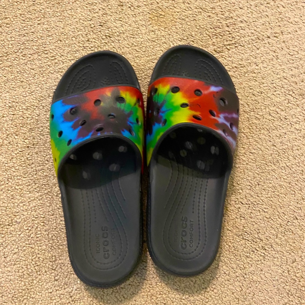 Tie dye crocs slides